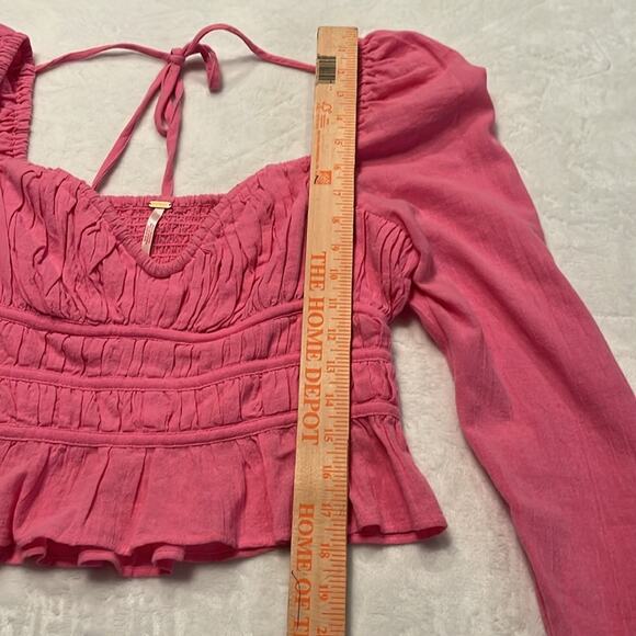 Free People Pink Chloe Smocked Tie Back Crop in Aurora Pink OB1410102 Size Small - Picture 7 of 11